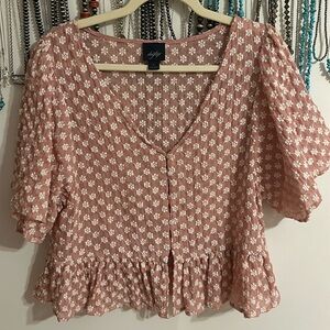 Never wore this. Like a rusty pink. A little see through.